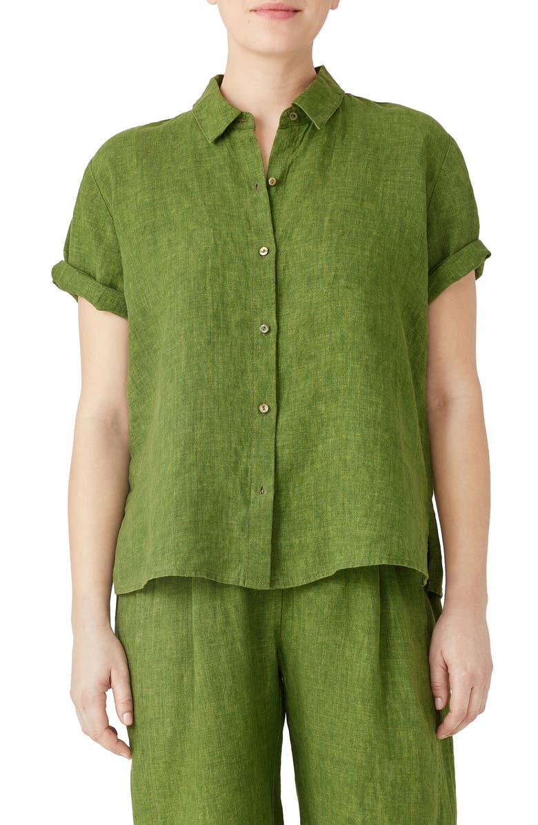 Eileen Fisher Classic Collar Organic Linen Button-Up Shirt, Main, color,