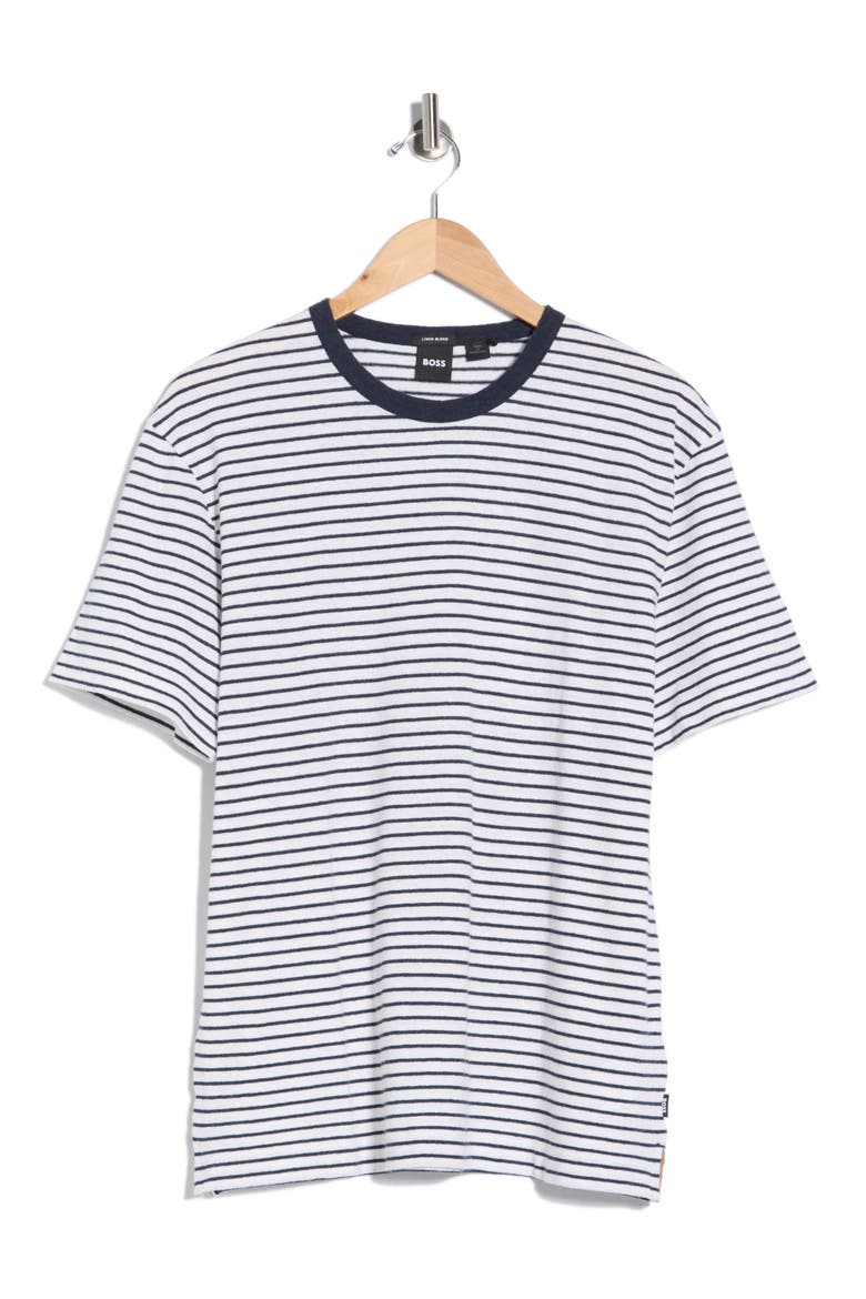 Taut Stripe Cotton & Linen T-Shirt, Alternate, color, DARK BLUE