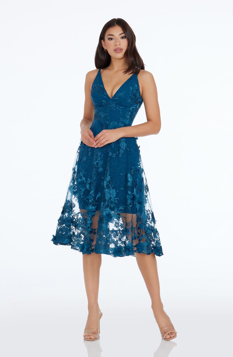 Dress the Population Audrey Embroidered Fit & Flare Dress, Alternate, color, Peacock Blue