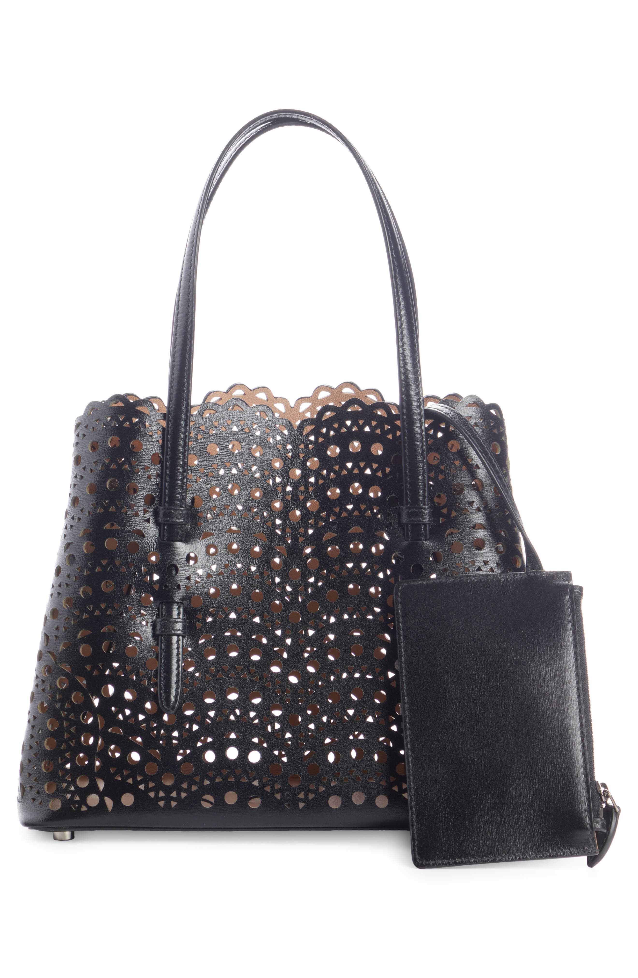 Alaïa Mina 25 Perforated Leather Tote, Alternate, color, Noir