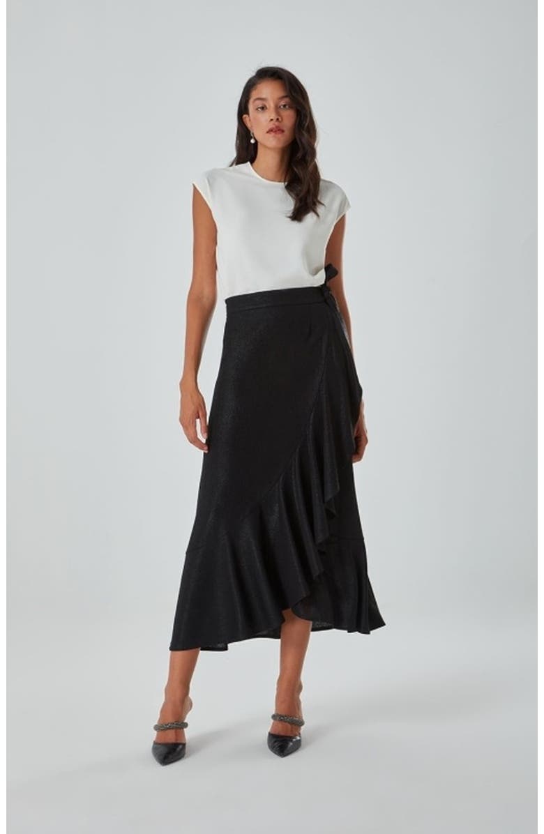 Mizalle Ruffle Skirt - Black, Alternate, color, Black