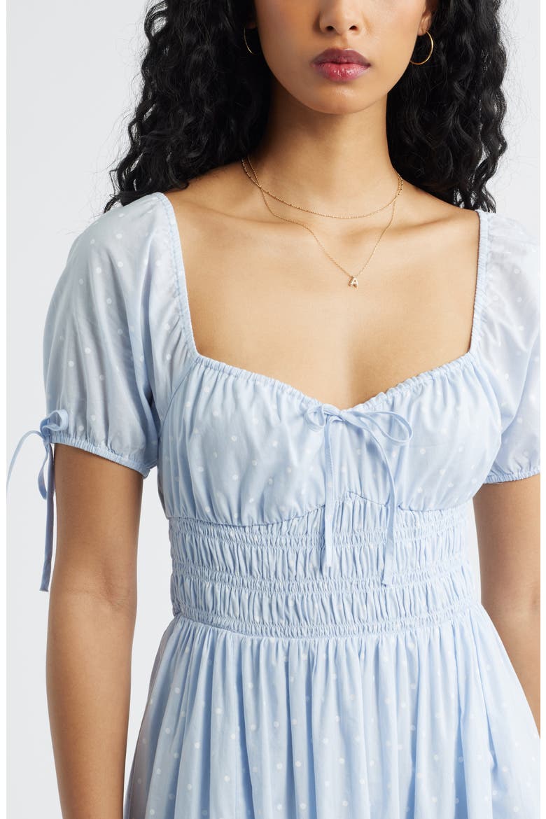 Puff Sleeve Cotton Midi Dress, Alternate, color, BLUE- WHITE KAT DOT