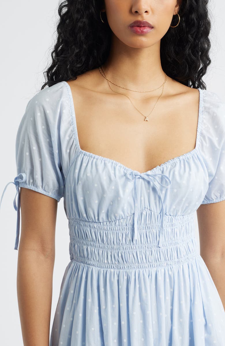 BP. Sweetheart Puff Sleeve Midi Dress, Alternate, color, Blue- White Kat Dot