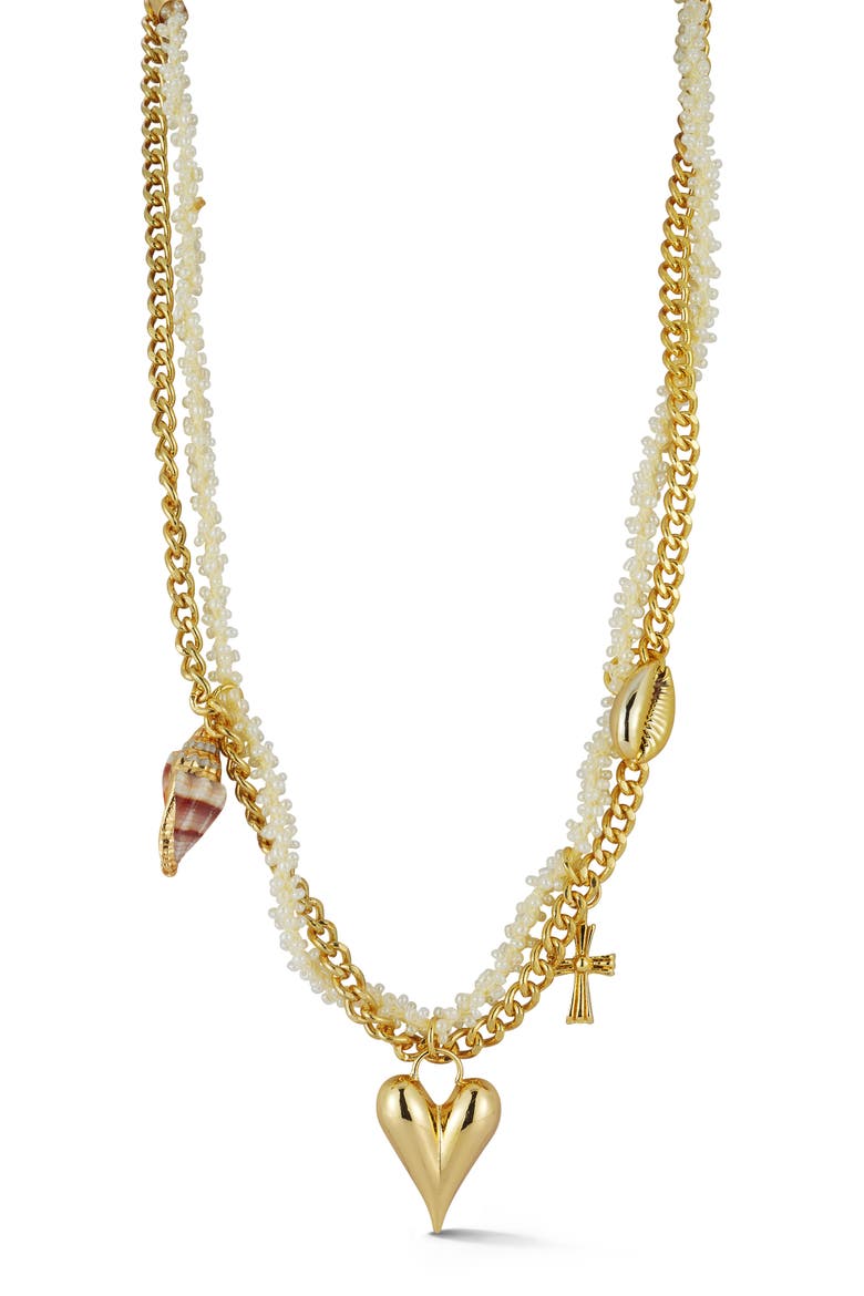 Heart & Shell Multi-Strand Pendant Necklace, Main, color, GOLD