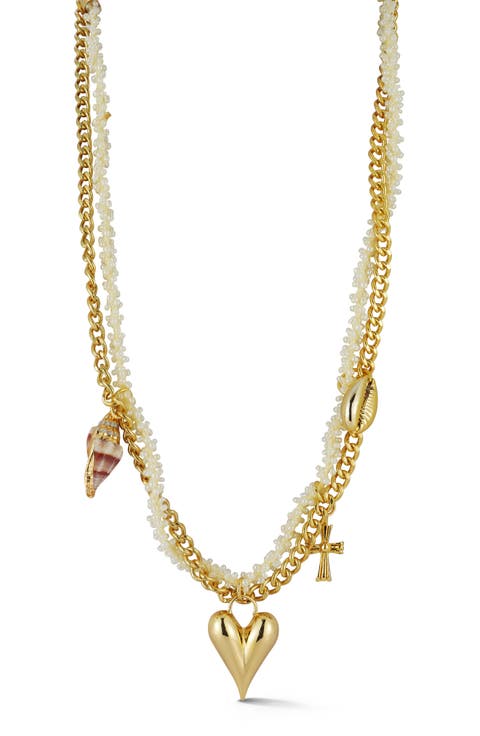 Heart & Shell Multi-Strand Pendant Necklace