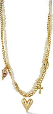 CHLOE AND MADISON Heart & Shell Multi-Strand Pendant Necklace