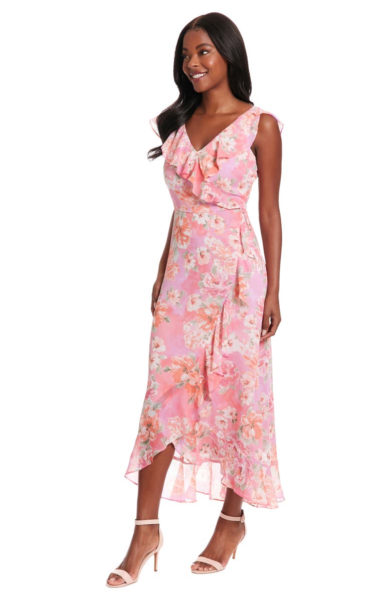 London Times Ruffle Wrap Maxi Dress, Alternate, color, Pink