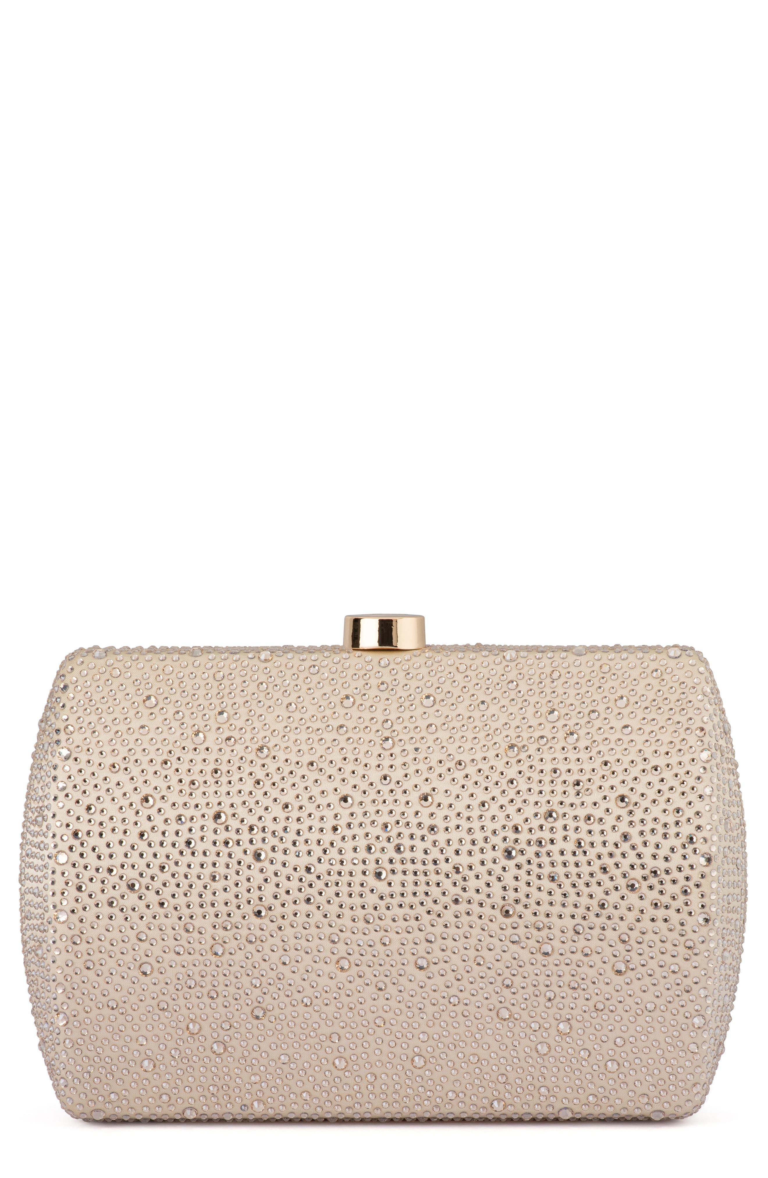 Olga Berg Carolina Crystal Frame Clutch, Main, color, Champagne