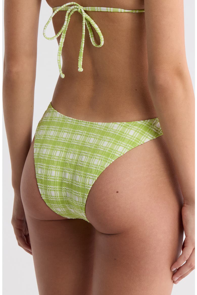 Fiona Plaid High Leg Scoop Bikini Bottoms, Alternate, color, GREEN WHITE / PLAID