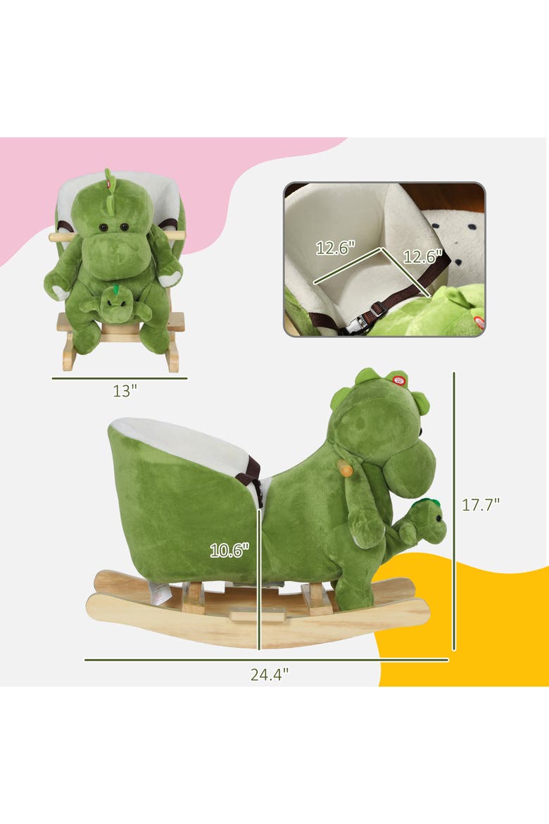 Toddler Plush Rocking Dinosaur, Seat Belt, 32 Songs, Hand Puppet, Alternate, color, Green