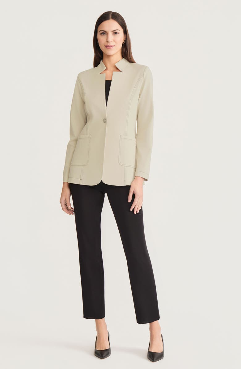 Misook Tailored LuxeStretch Ponte Single Button Blazer, Alternate, color, Black/White