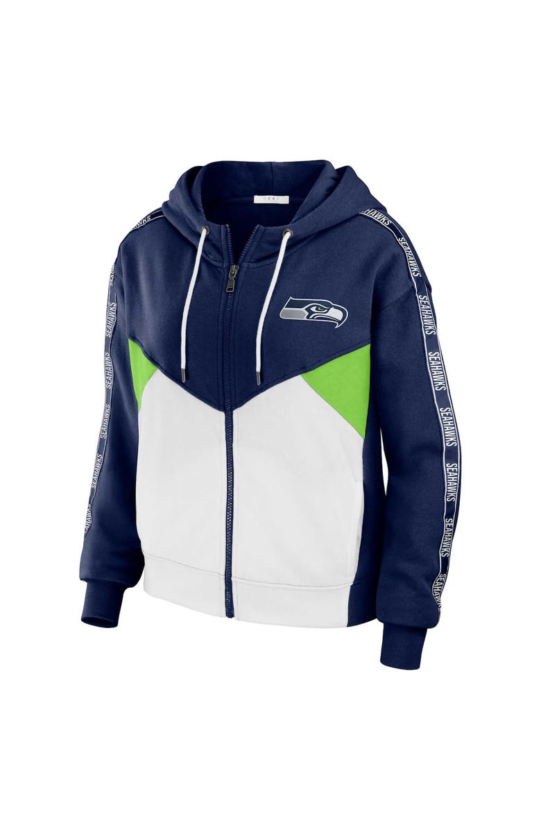 WEAR by Erin Andrews Women's WEAR by Erin Andrews Navy/White Seattle Seahawks Plus Size Color Block Full-Zip Hoodie, Alternate, color,