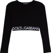 Dolce&Gabbana Logo Waistband Long Sleeve Stretch Cotton Crop Top