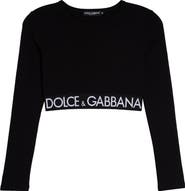 Dolce&Gabbana Logo Waistband Long Sleeve Stretch Cotton Crop Top