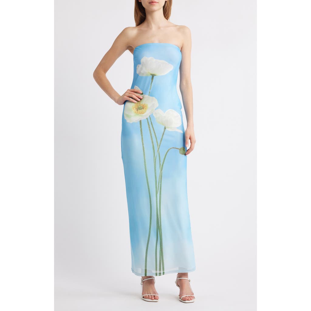 Rare London Spring Sky Strapless Satin Maxi Dress in Blue  product