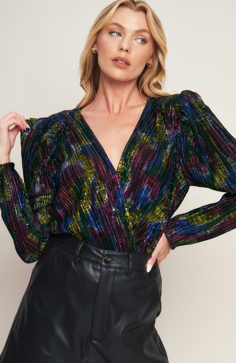 FLYING TOMATO Rainbow Metallic Long Sleeve Bodysuit, Alternate, color, Black