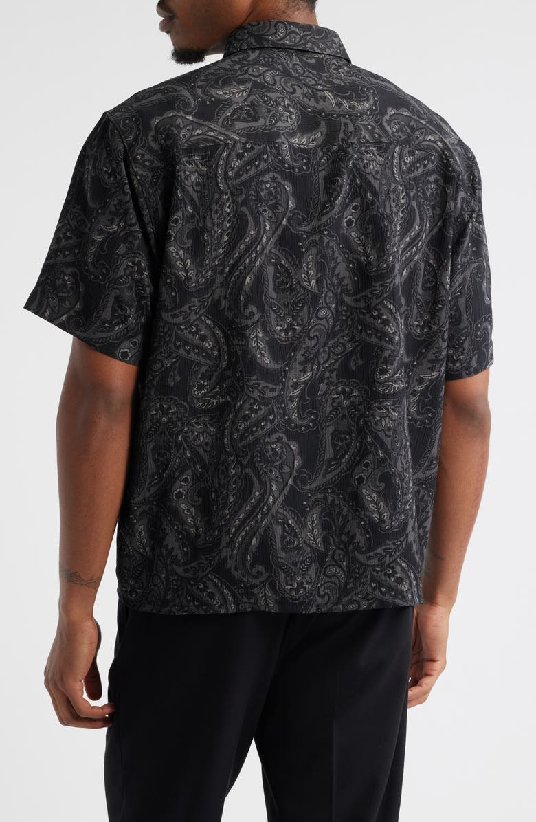 Open Edit Paisley Short Sleeve Button-Up Shirt, Alternate, color, Black Ornate Paisley