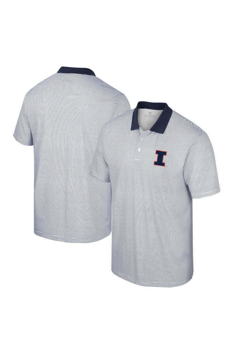COLOSSEUM Men's Colosseum White/Navy Illinois Fighting Illini Print Stripe Polo, Alternate, color, 