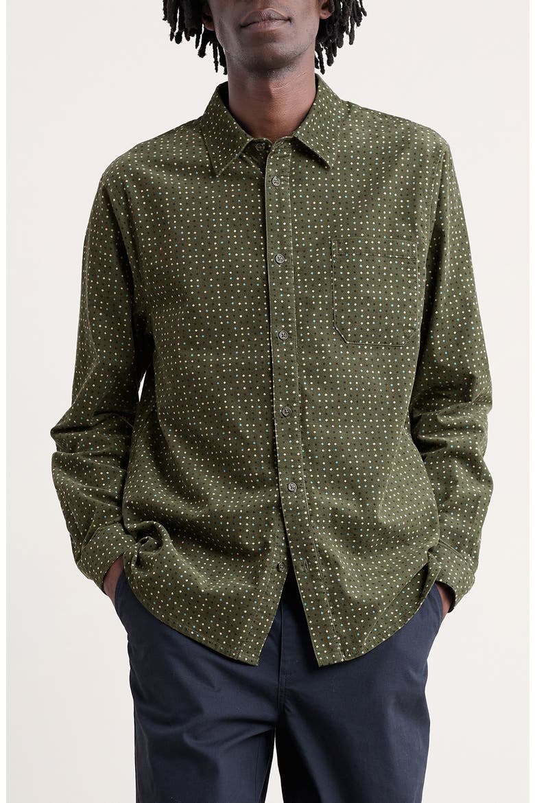 Shoreman Diamond Print Organic Cotton Corduroy Button-Up Shirt, Main, color, ROCK SPOT HOSTA