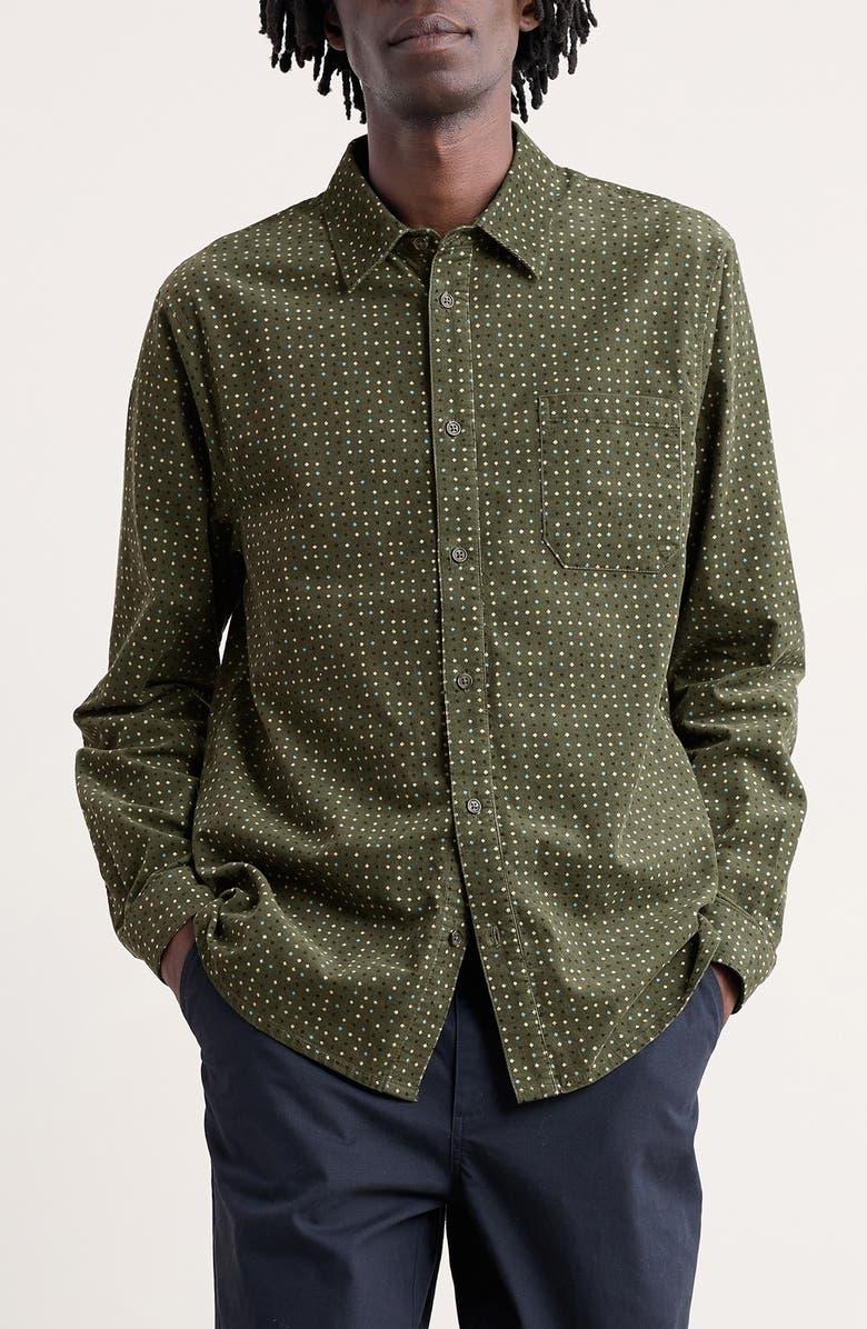 Seasalt Cornwall Shoreman Diamond Print Organic Cotton Corduroy Button-Up Shirt, Main, color, Rock Spot Hosta