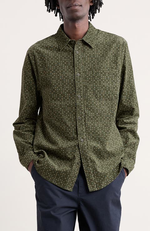Shoreman Diamond Print Organic Cotton Corduroy Button-Up Shirt