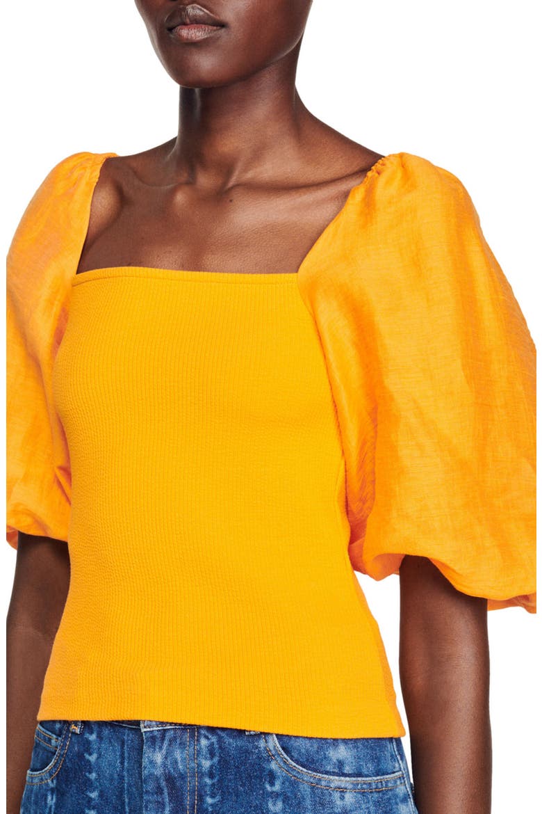 Beauvoisin Puff Sleeve Top, Main, color, ORANGE