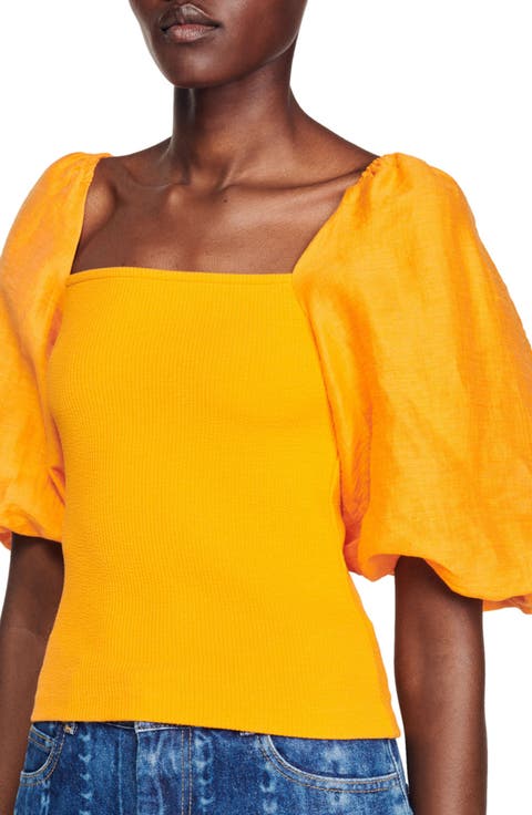 Beauvoisin Puff Sleeve Top
