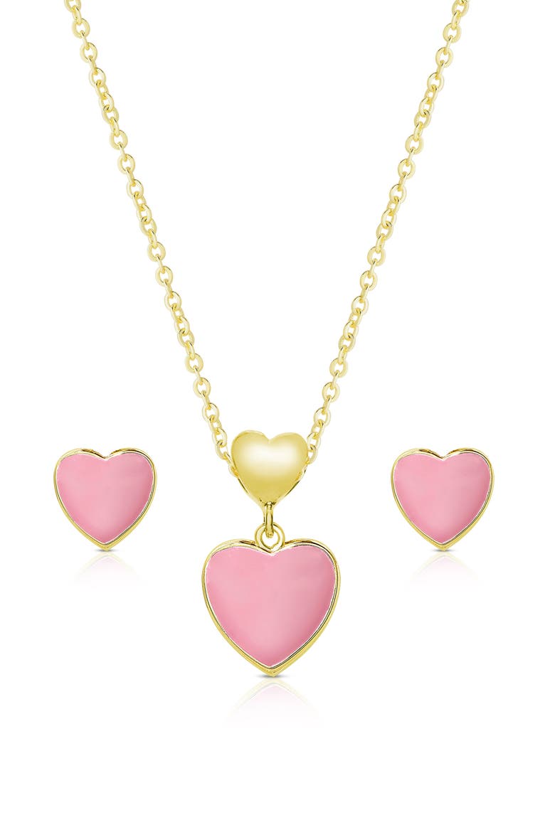 Kids' Heart Pendant Necklace & Stud Earrings, Main, color, PINK