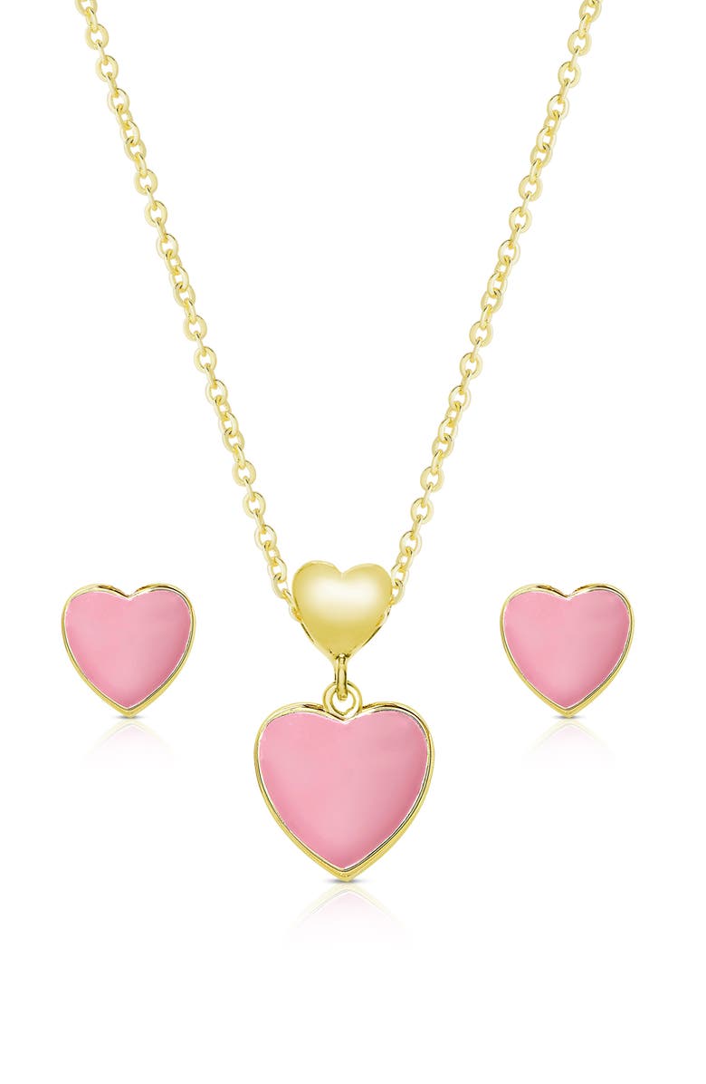 Lily Nily Kids' Heart Pendant Necklace & Stud Earrings, Main, color, Pink