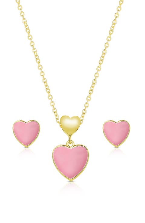 Kids' Heart Pendant Necklace & Stud Earrings