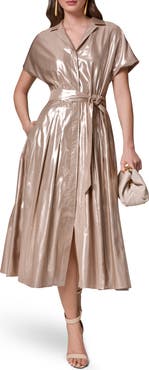 Donna Karan New York Metallic Belted Shirtdress