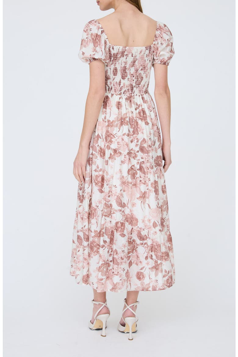 Floral Puff Sleeve Tiered Fit & Flare Midi Dress, Alternate, color, MAUVE