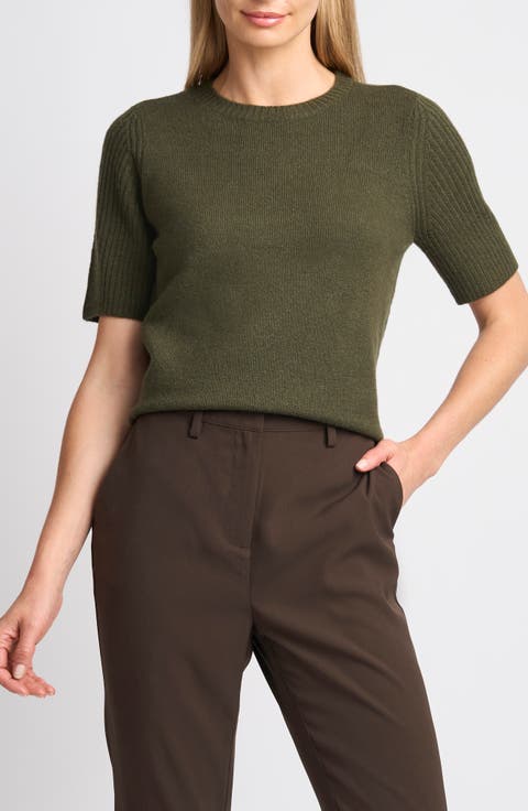 Contrast Ribbed Sleeve Sweater