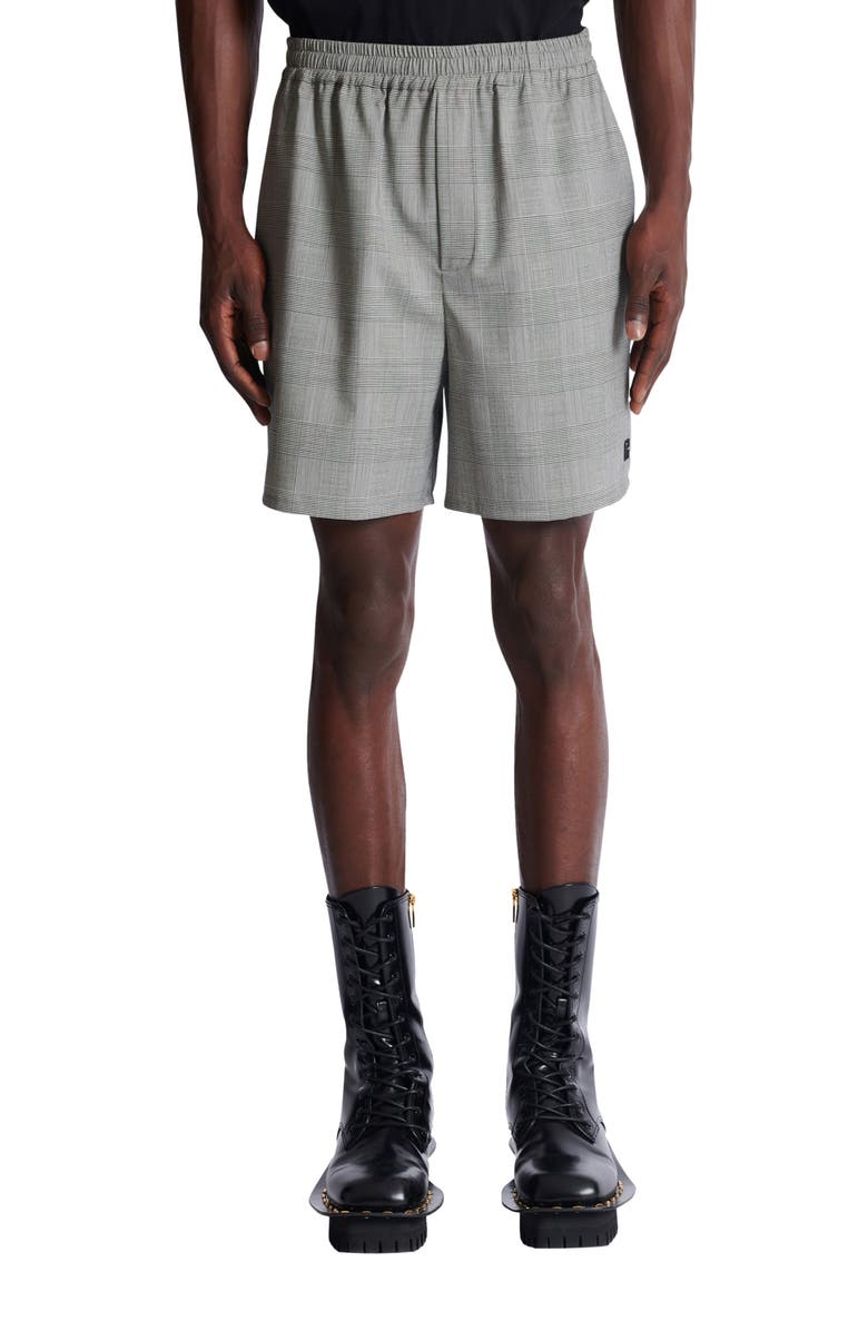 Balmain Relaxed shorts in Prince of Wales satin, Alternate, color, Black