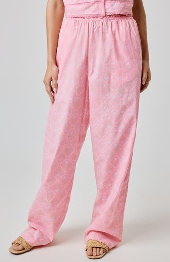 Florence By Mills Lace Trim Wide Leg Cotton Pants In Multi