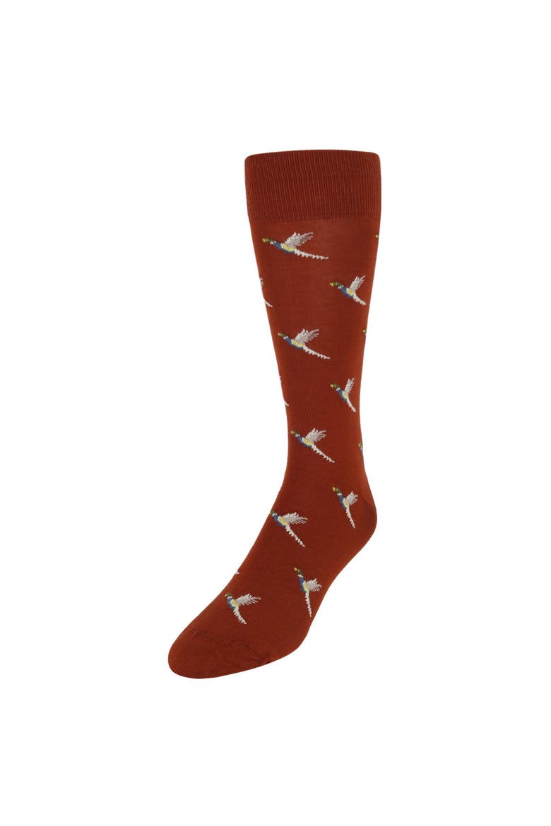 Birds of a Feather Mercerized Cotton Mid-Calf Socks, Main, color, Whiskey