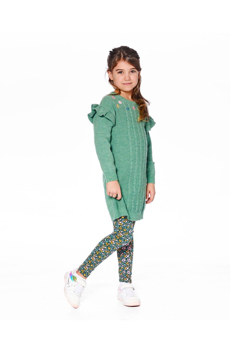 Deux par Deux Knitted Dress with Ruffles and Floral Embroidery, Alternate, color,