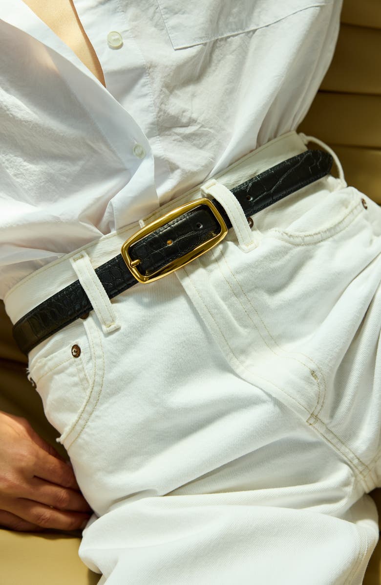 AUREUM No. 19 Leather Belt, Alternate, color, Black Croc/ Gold