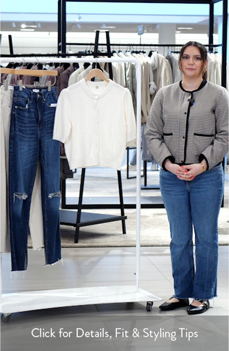 Pleated Short Sleeve Cotton Blend Cardigan, sales video thumbnail