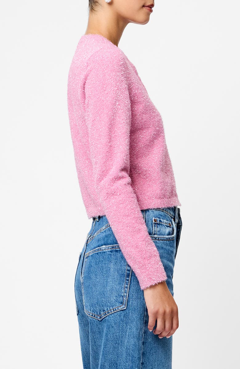 French Connection Tinsel Metallic Fuzzy Cardigan, Alternate, color, Taffy Pink