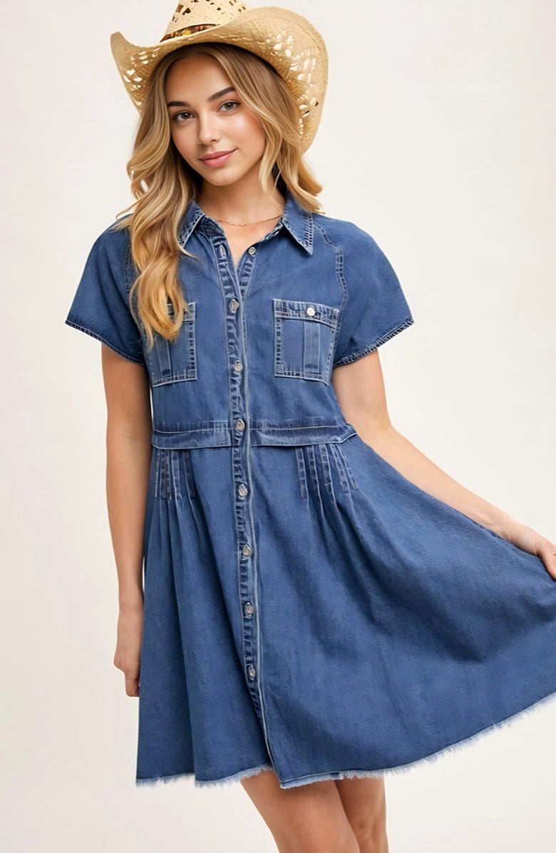Knit and Lounge Button-Down Denim Mini Dress, Alternate, color, Denim Blue