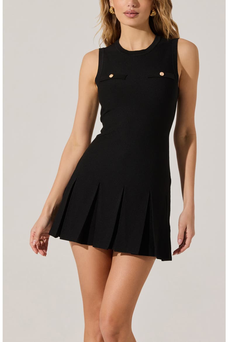 Pleated Sleeveless Sweater Minidress, Alternate, color, BLACK