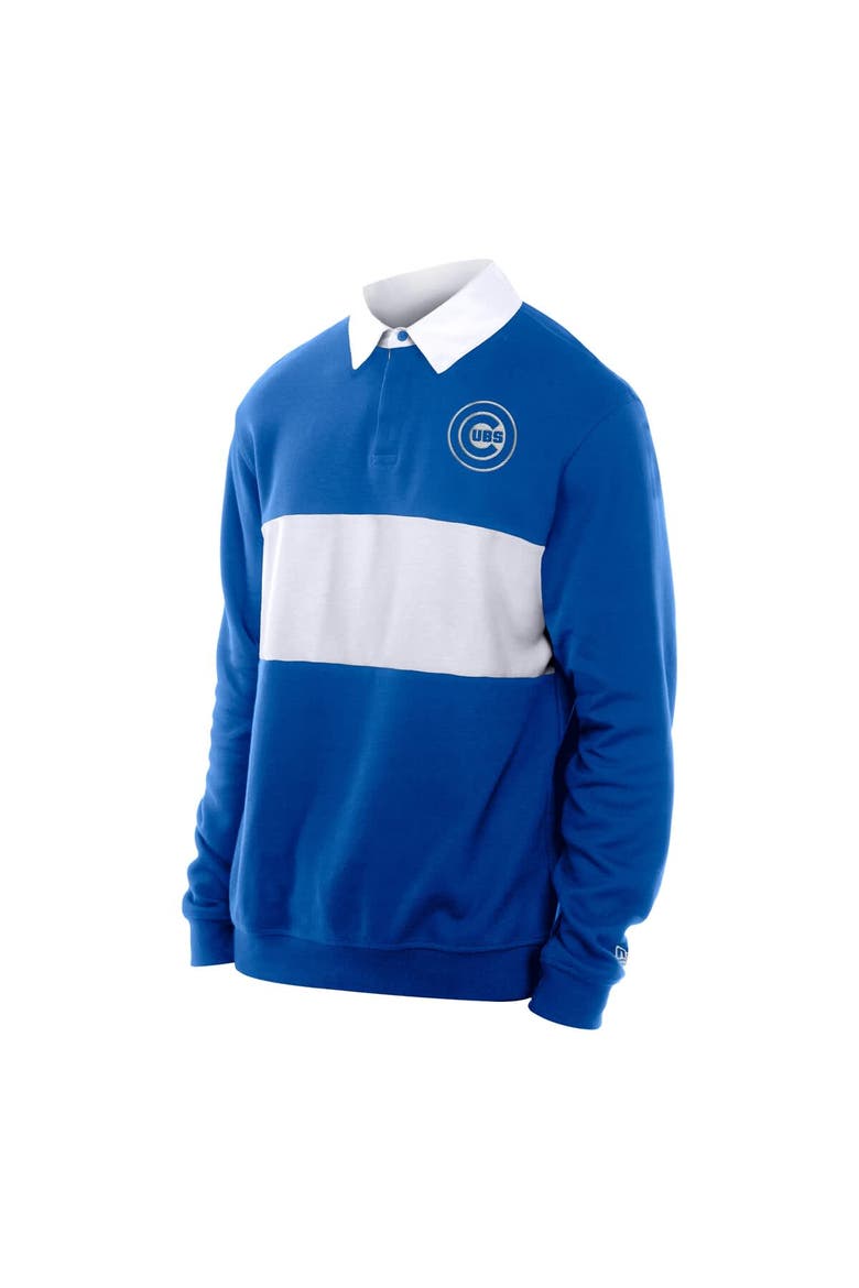 Men's New Era Royal Chicago Cubs Throwback Prep Colorblock Rugby Polo, Alternate, color, Royal
