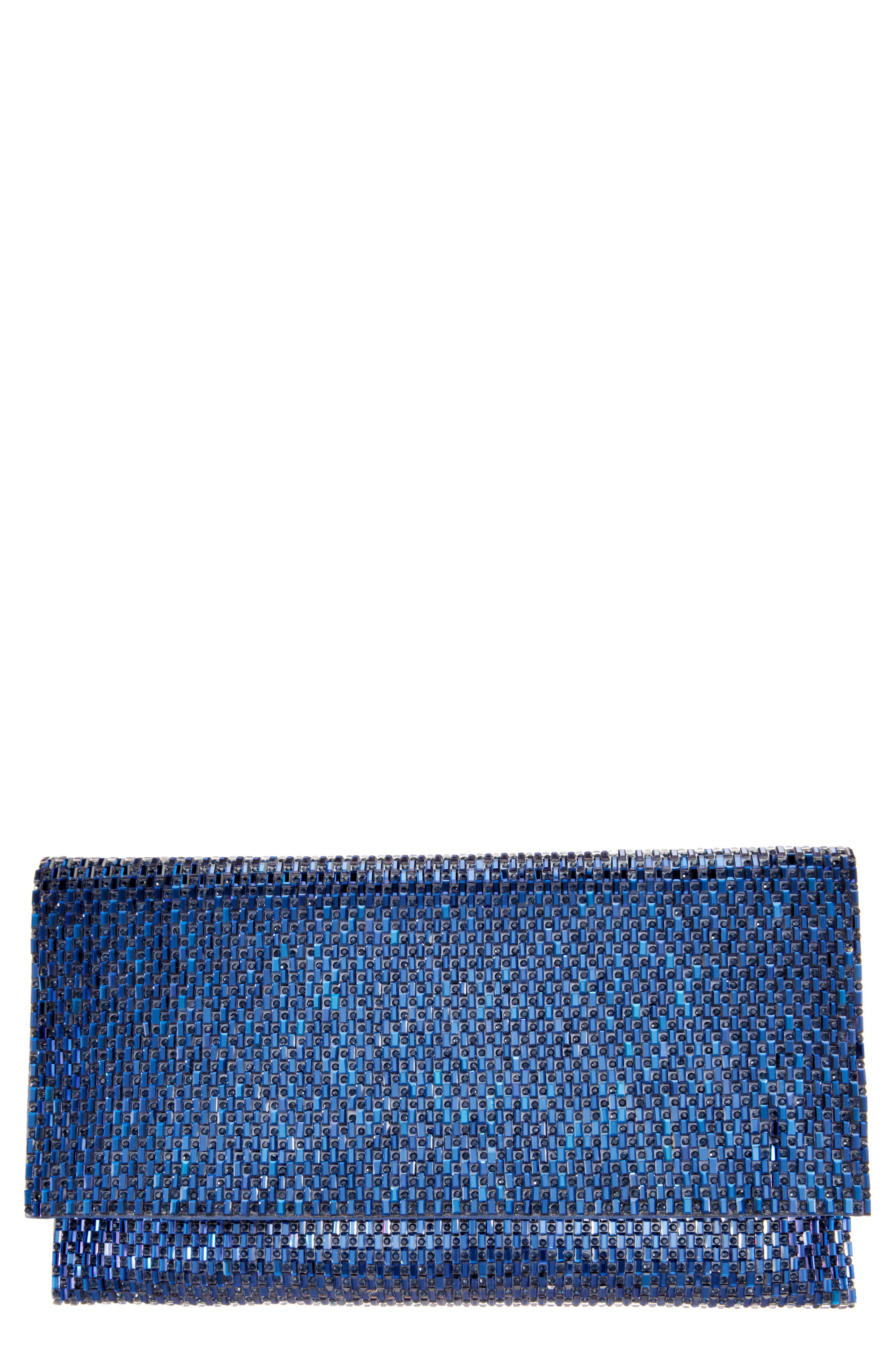 Nina Crystal Beaded Clutch, Main, color, Navy