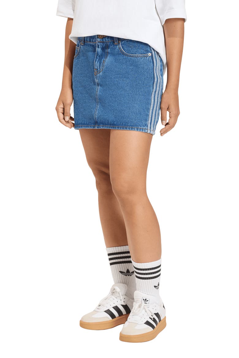 3-Stripes Denim Miniskirt, Main, color, INDIGO DENIM