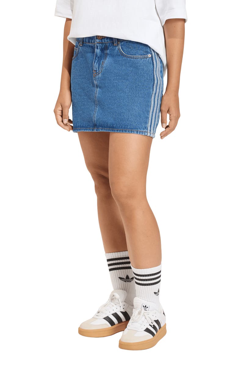 adidas Originals 3-Stripes Denim Miniskirt, Main, color, Indigo Denim