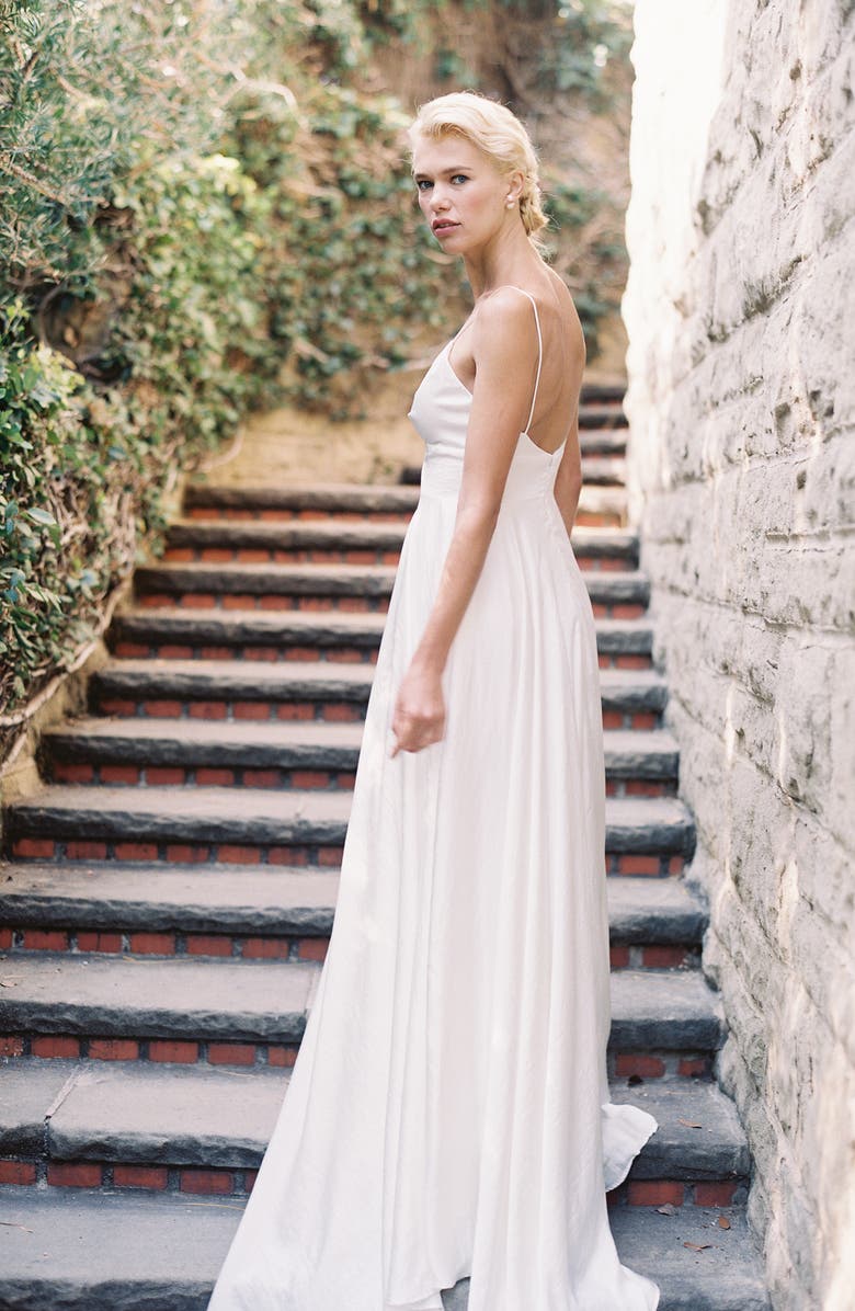 Joanna August Nancy Button Front A-Line Wedding Dress, Alternate, color, 