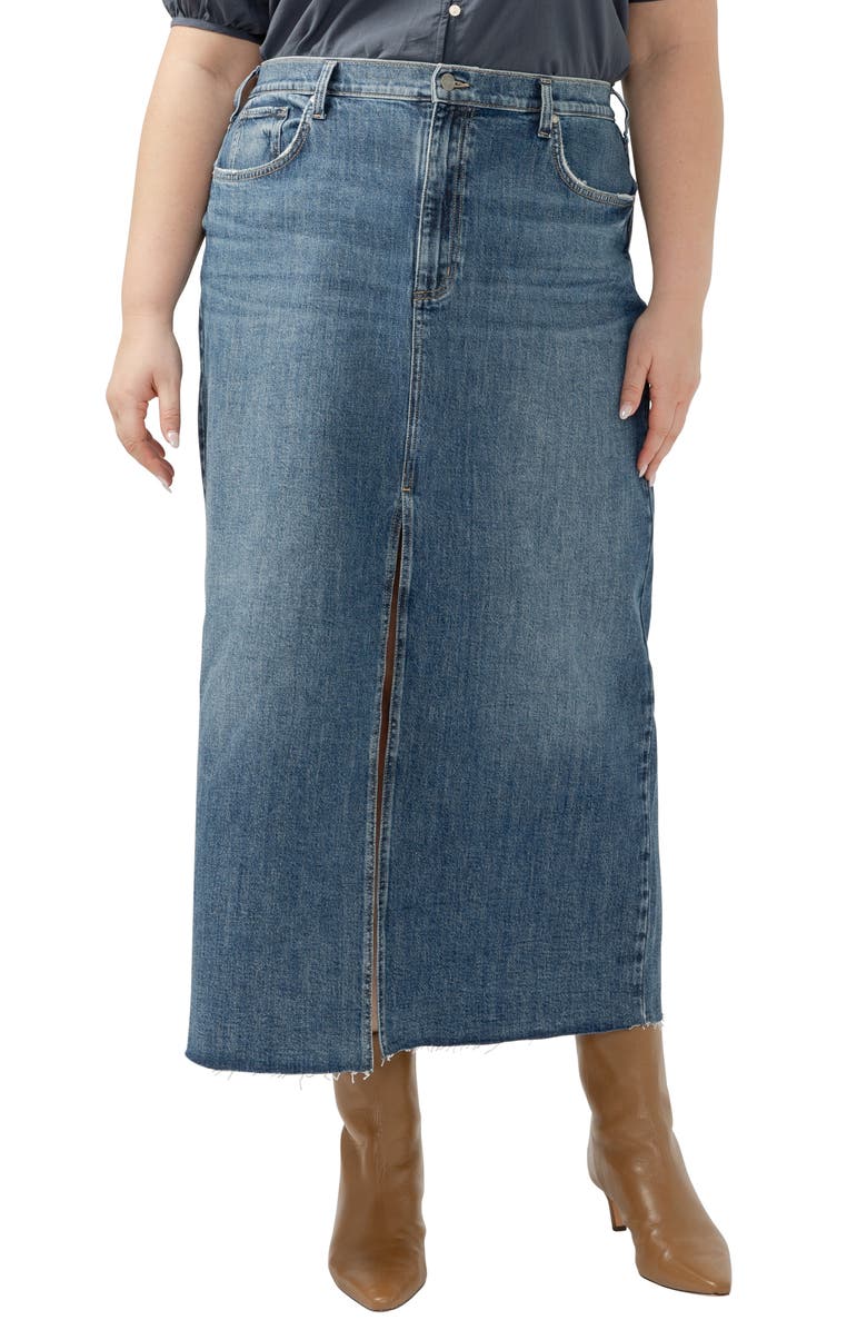 Silver Jeans Co. Raw Hem Denim Maxi Skirt, Main, color, Indigo