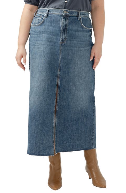 Raw Hem Denim Maxi Skirt (Plus)