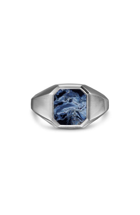 Men's Streamline® Inlay Signet Ring in Sterling Silver with Pietersite, 14mm